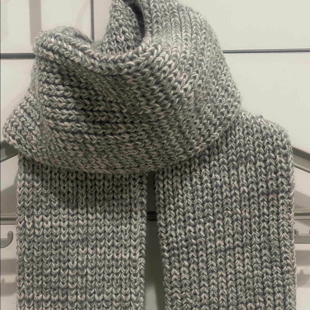 New Hand Knit Gray 100% Wool Double Layer Winter Scarf Neck Warmer Unisex